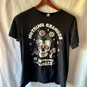 Wicked Clothes Nothing Changes Black Graphic Tee Womens L Skull Floral Mushroom